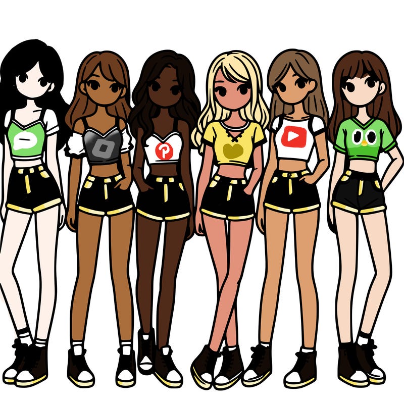 a group of girls wearing crop tops and shorts
