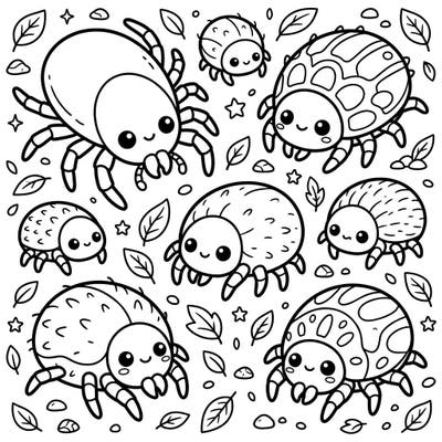 Dive into the whimsical world of these adorable kawaii amber mites and ticks! This charming coloring page, designed for young artists, offers a delightful and engaging creative experience.