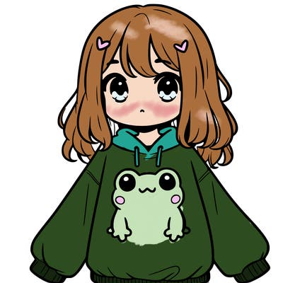 girl wearing frogging sweatshirt