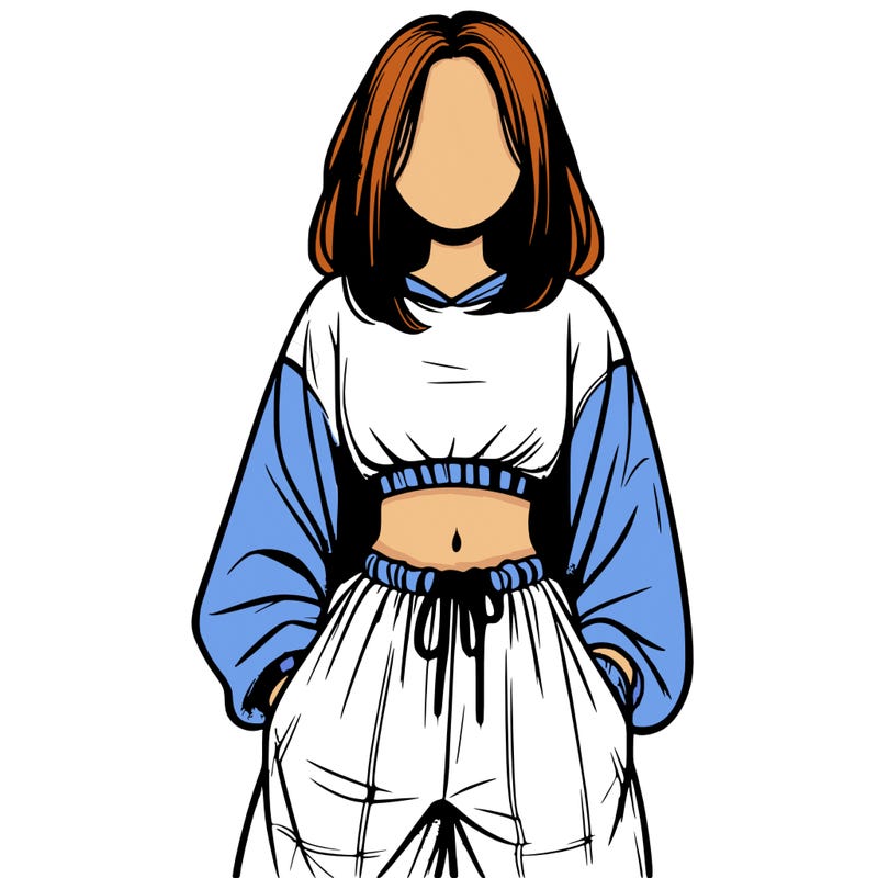 realistic girl faceless with baggy pants and a crop top