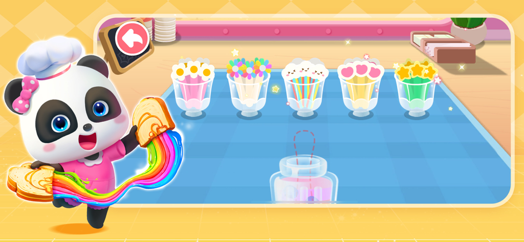 Baby Panda World - BabyBus - Un simpatico panda che veste i panni di uno chef mentre prepara un coloratissimo panino arcobaleno in una cucina giocosa