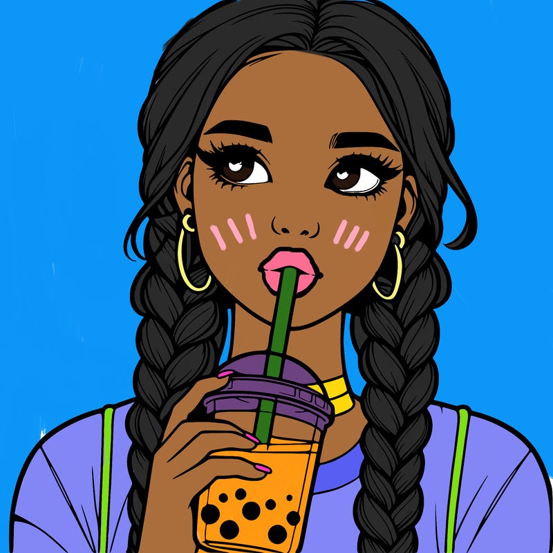 realistic girl with braided hair drinking boba