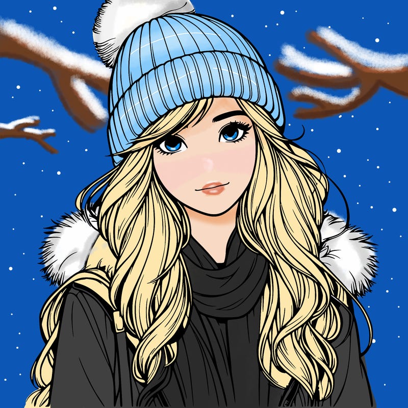 realistic girl with winterhat jacket longhair scarf and boots