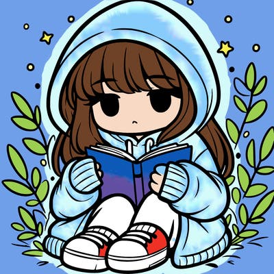 girl in oversized hoodie reading a book