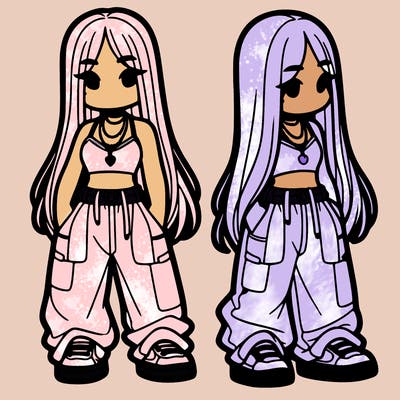 girl in baggy pants crop top and long hair