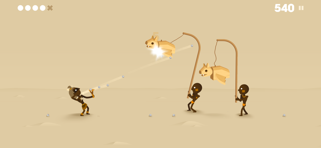 Big Hunter - Tribal hunter using a slingshot to hit a wooden target in Big Hunter