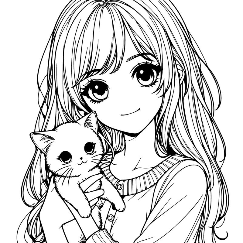realistic girl holding a cute cat