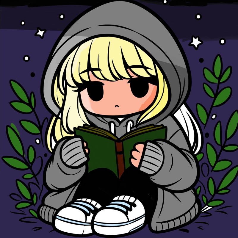 girl in oversized hoodie reading a book