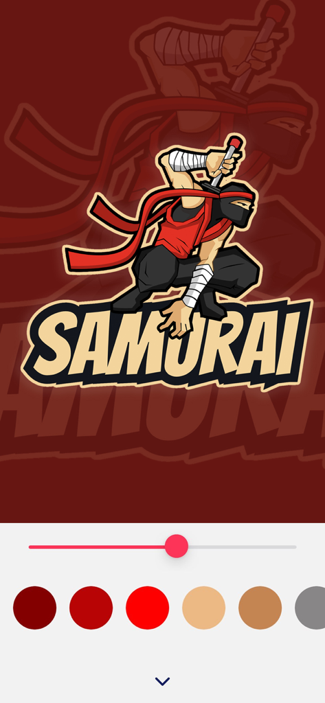 eSport Logo Maker - Make Logos - Customizing a samurai mascot logo with different colors in the eSport Logo Maker app interface
