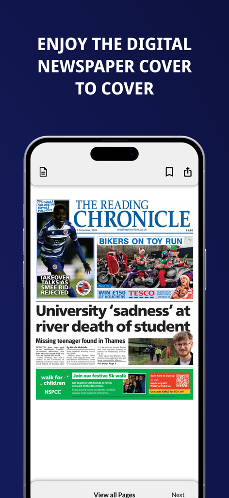 Reading Chronicle - La aplicación móvil Reading Chronicle que muestra la portada de su edición de periódico digital.