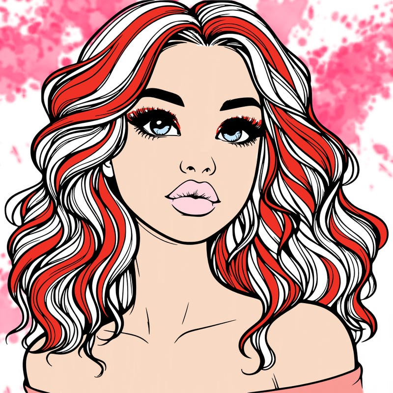realistic girl with wavy hair and lips