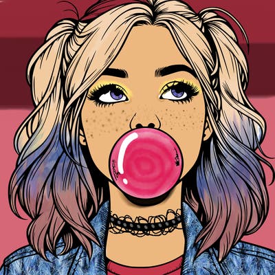 realististic girl blowing bubble -gum