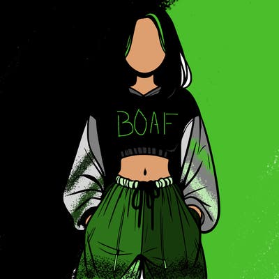 realistic girl faceless with baggy pants and a crop top