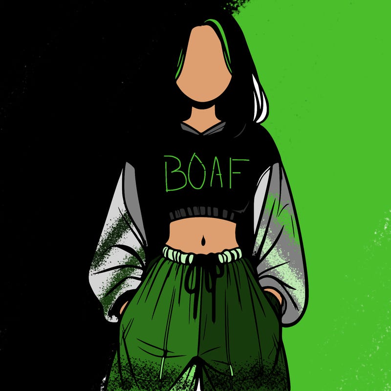 realistic girl faceless with baggy pants and a crop top