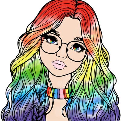 girl with long hair and freckles and glasses realistic