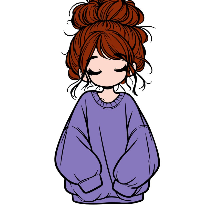 girl with baggy sweatshirt and messy bun