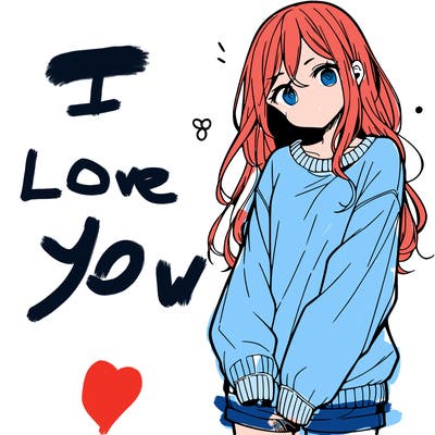 manga teen girl  in a sweater and baggy pants