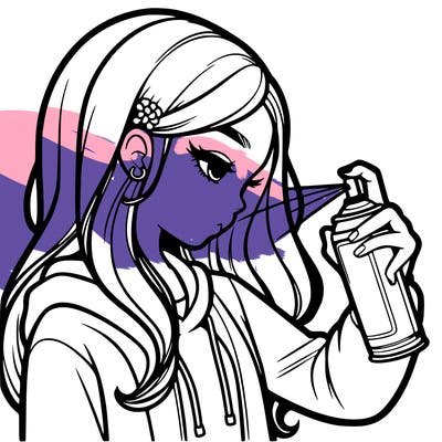 a realistic girl spray painting