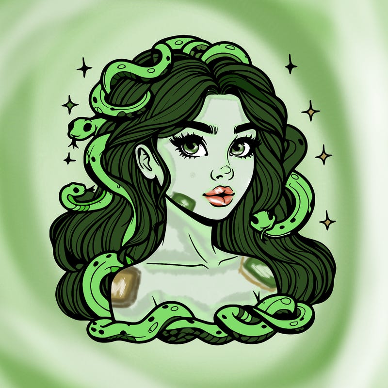 realistic girl with snakes as hair