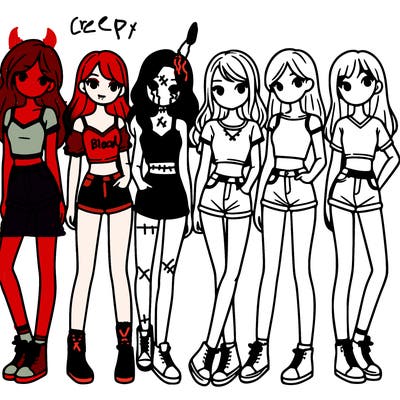 a group of girls wearing crop tops and shorts