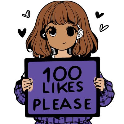 a girl holding a sign saying 100 likes please