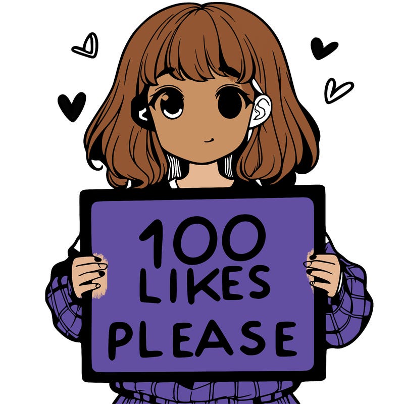 a girl holding a sign saying 100 likes please