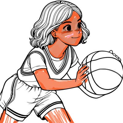 a realistic girl playing basketball
