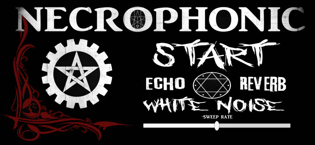 Necrophonic - 에코, 리버브, 백색 잡음과 같은 영적 소통 제어가 있는 Necrophonic 앱의 메인 인터페이스