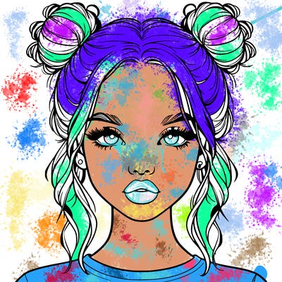 realistic girl with two buns in hair and lips