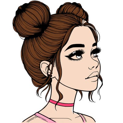 realistic girl with buns on the top of her head