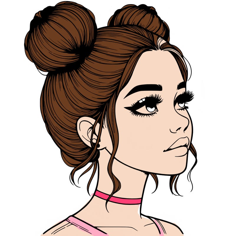 realistic girl with buns on the top of her head