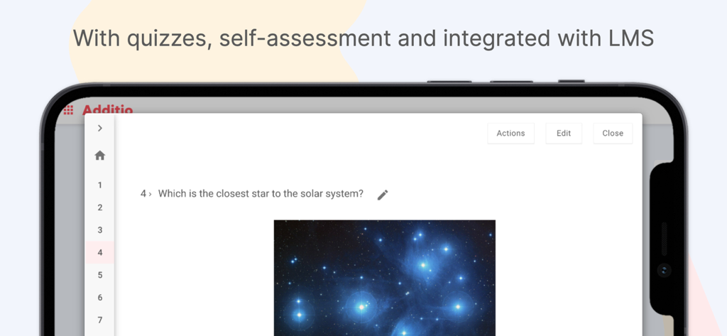 Additio App, Teacher gradebook - Interfaz del profesor de Additio App que muestra una pregunta de examen con imágenes de estrellas y funciones de evaluación