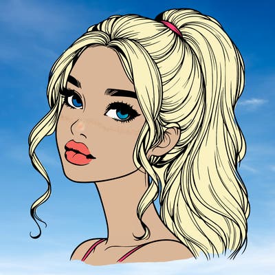 realistic girl with a ponytail on her hair and lips