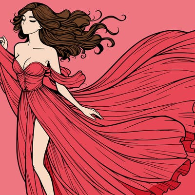 realistic woman in dress flowing the the wind