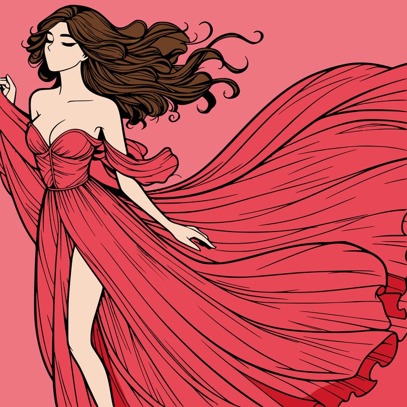 realistic woman in dress flowing the the wind