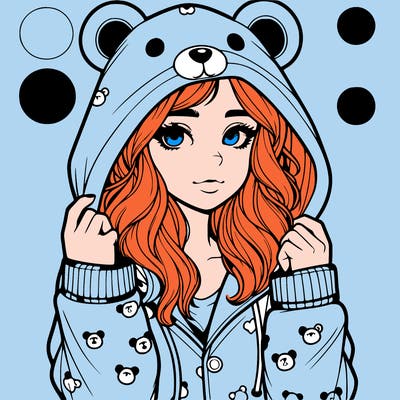 realistic girl in a animal pjs hoodie