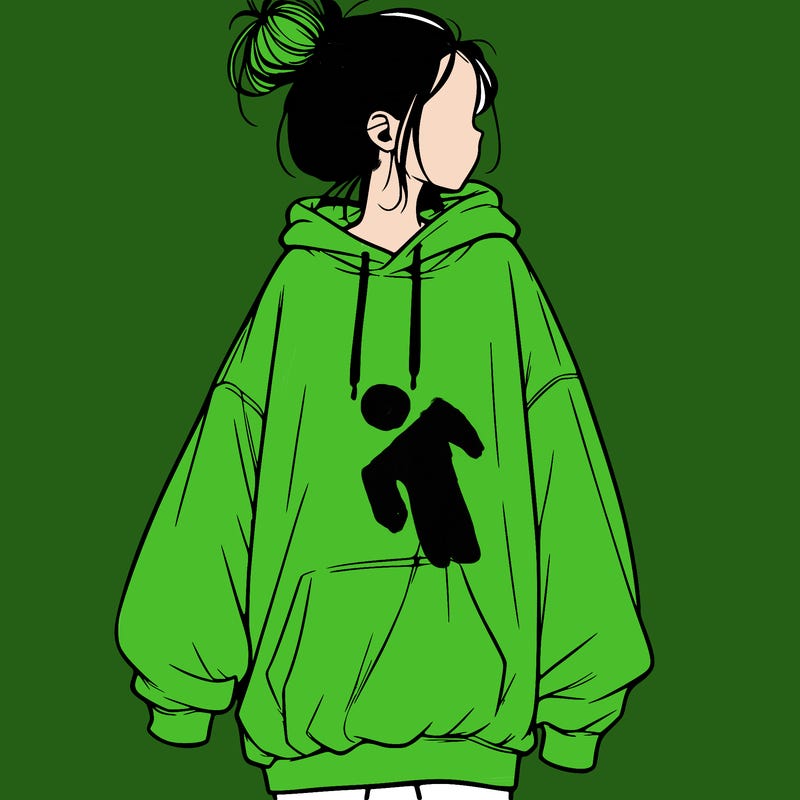 realistic girl with a oversized sweatshirt on and a bun