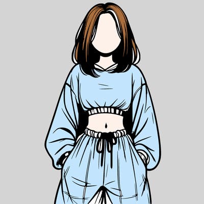 realistic girl faceless with baggy pants and a crop top