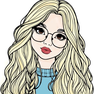 girl with long hair and freckles and glasses realistic
