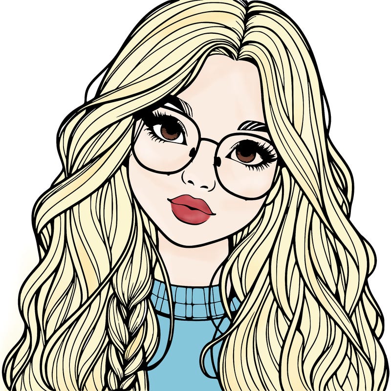 girl with long hair and freckles and glasses realistic