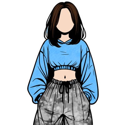 realistic girl faceless with baggy pants and a crop top