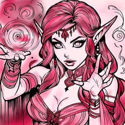 realistic scary beautiful elf sorceress casting spell