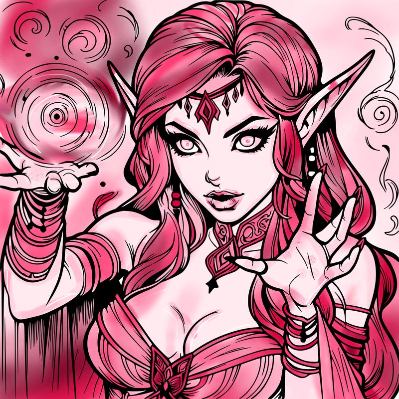 realistic scary beautiful elf sorceress casting spell