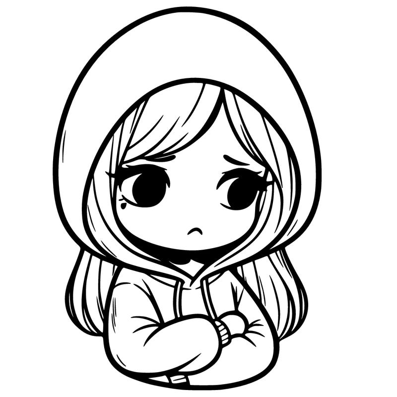 girl in a hoodie sad