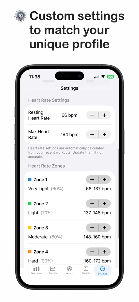 Stacking: For Runners - Zonas de frecuencia cardíaca personalizadas y configuración de frecuencia cardíaca en reposo en la aplicación Stacking