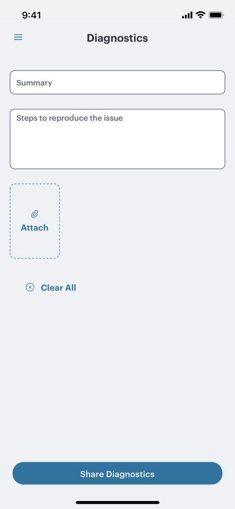Ivanti Secure Access Client - Ivanti Secure Access Client 앱 내 문제 보고를 위한 진단 화면.