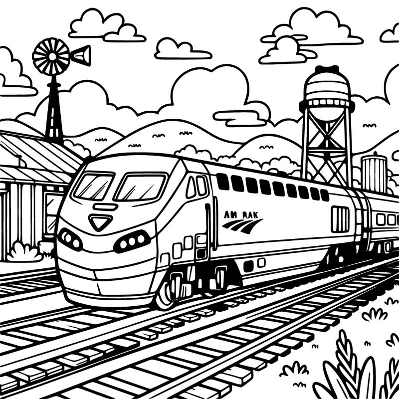 cute amtrak train sky open field horizon track station