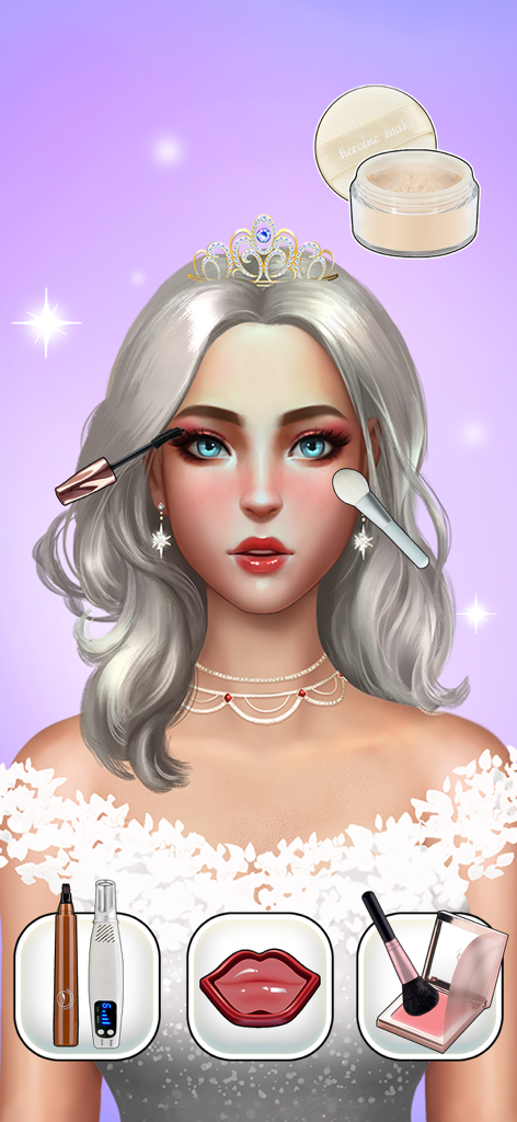 ASMR Makeover: Beauty Makeup - Aplicando maquillaje a un personaje con una tiara en el juego ASMR Makeover.