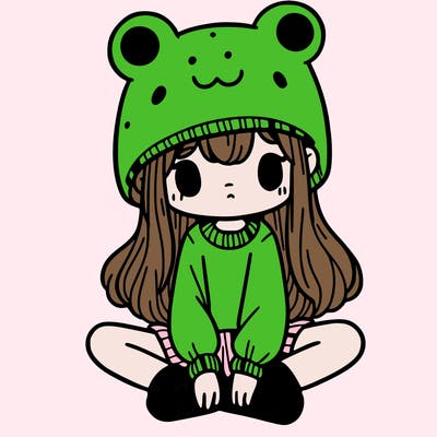 a girl wearing a frog hat and some frog socks
