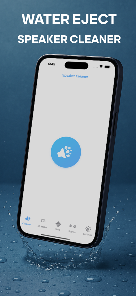 Remove Water From Phone App - Interface do app Remove Água do Celular mostrando o recurso Limpador de Alto-falantes em uma tela de iPhone